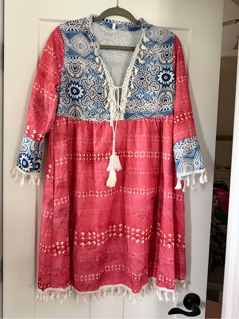 Blue and dark pink Patterned boho dress
